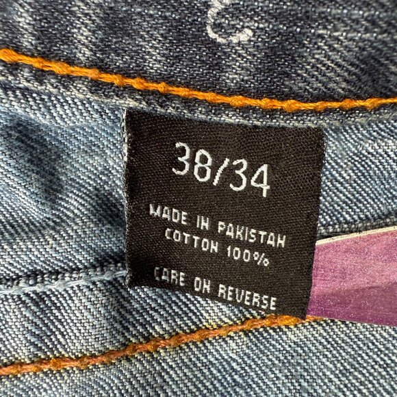 Royal Army Mens Size 38/34 Blue Distressed Jeans Embroidered Back Pockets - Picture 3 of 9